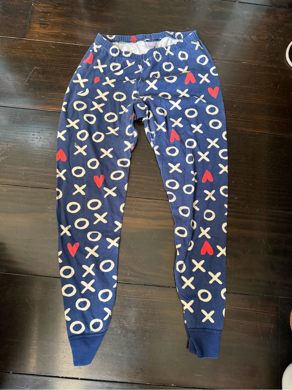 Hanna Andersson Navy pajama pants with White XOXO and Red Hearts